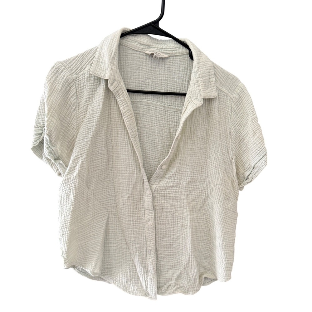 Lucky‎ Brand Sage Green Cotton Gauze Short Sleeve Button Down Shirt Small